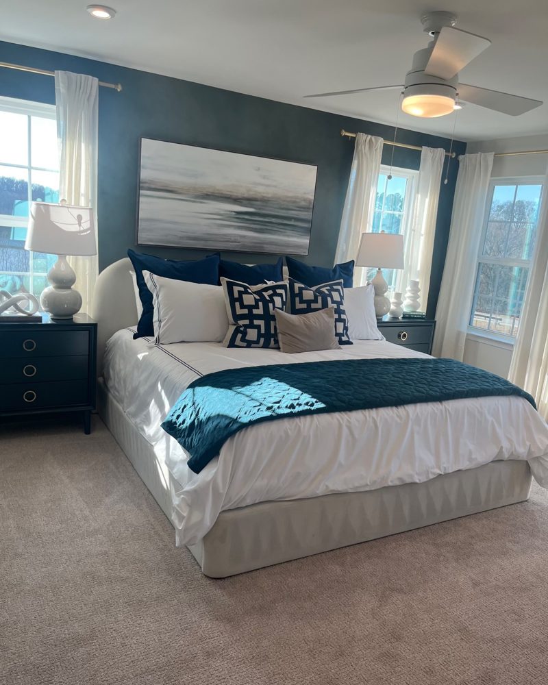 A bright bedroom in a 55 and older community home